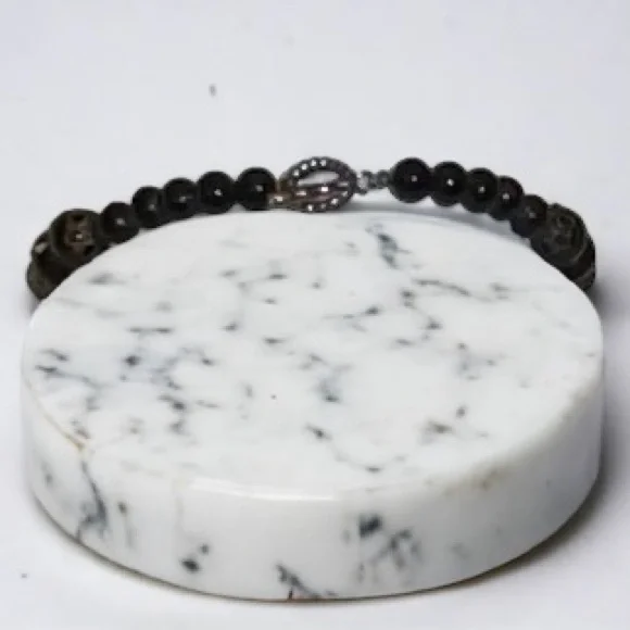 Women’s Necklace -Black Onyx/Sterling Silver Pendant & Beads -Substantial Choker - Picture 2 of 10